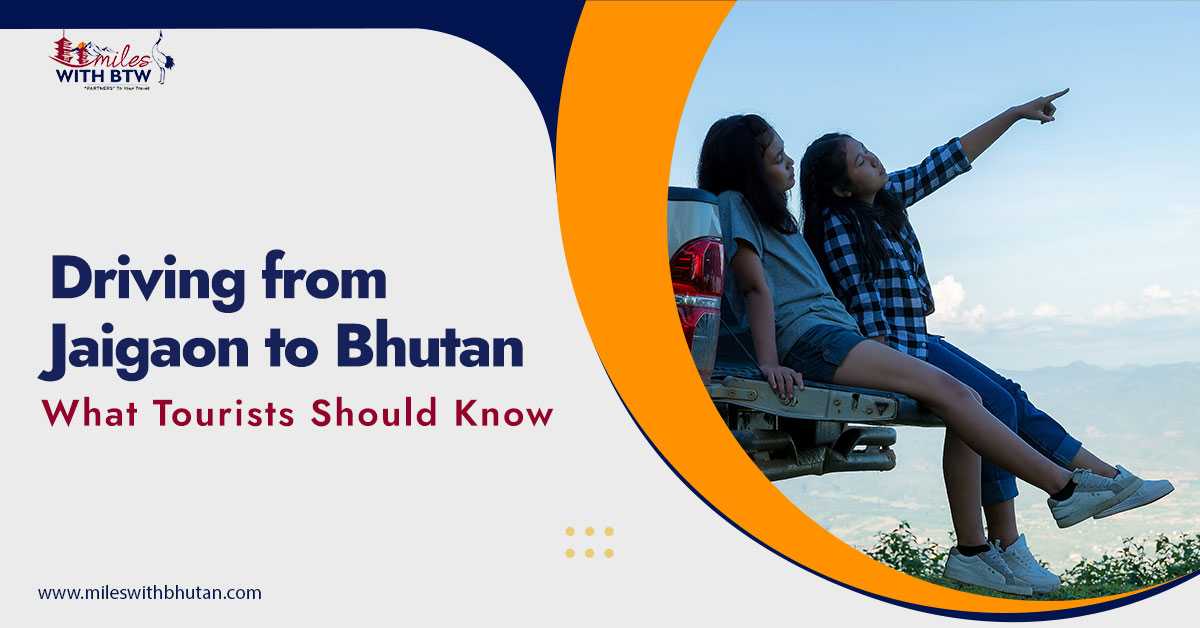 Driving from Jaigaon to Bhutan road trip guide with tourists enjoying scenic mountain views near the India-Bhutan border
